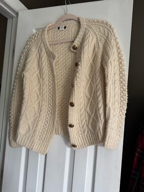 J. Crew Cream Cable Knit Button-Up Cardigan